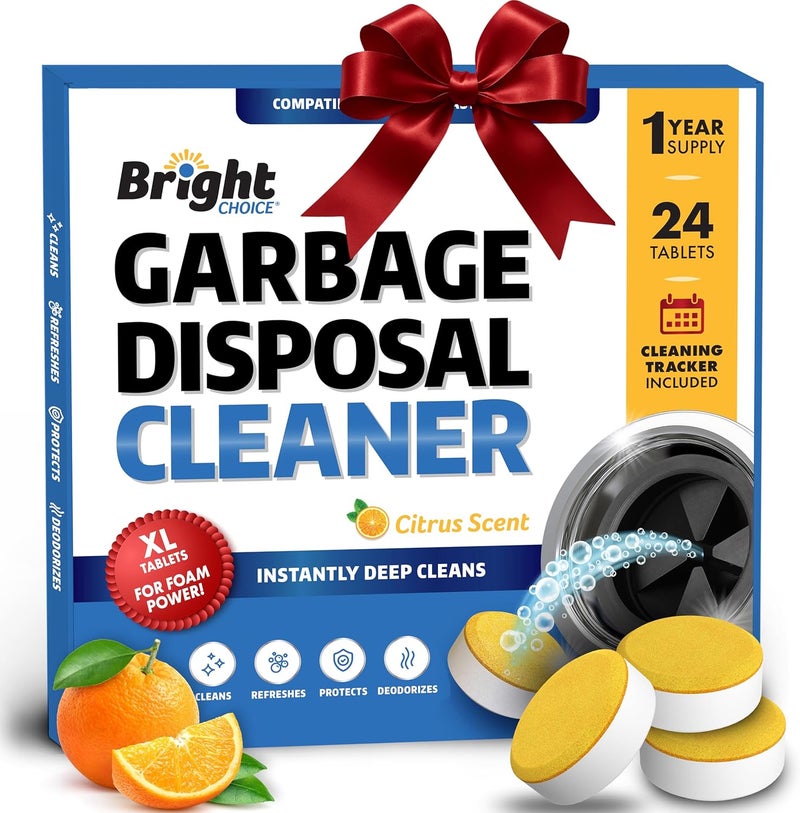 Bright Choice Garbage Disposal Cleaner and Deodorizer Tablets - 24 Pack, XL Citrus Foaming Tablet for Kitchen Sink Freshener, Drain Cleaner & Odor Eliminator - 1 Year of Sink Cleaning Supply - Image 1